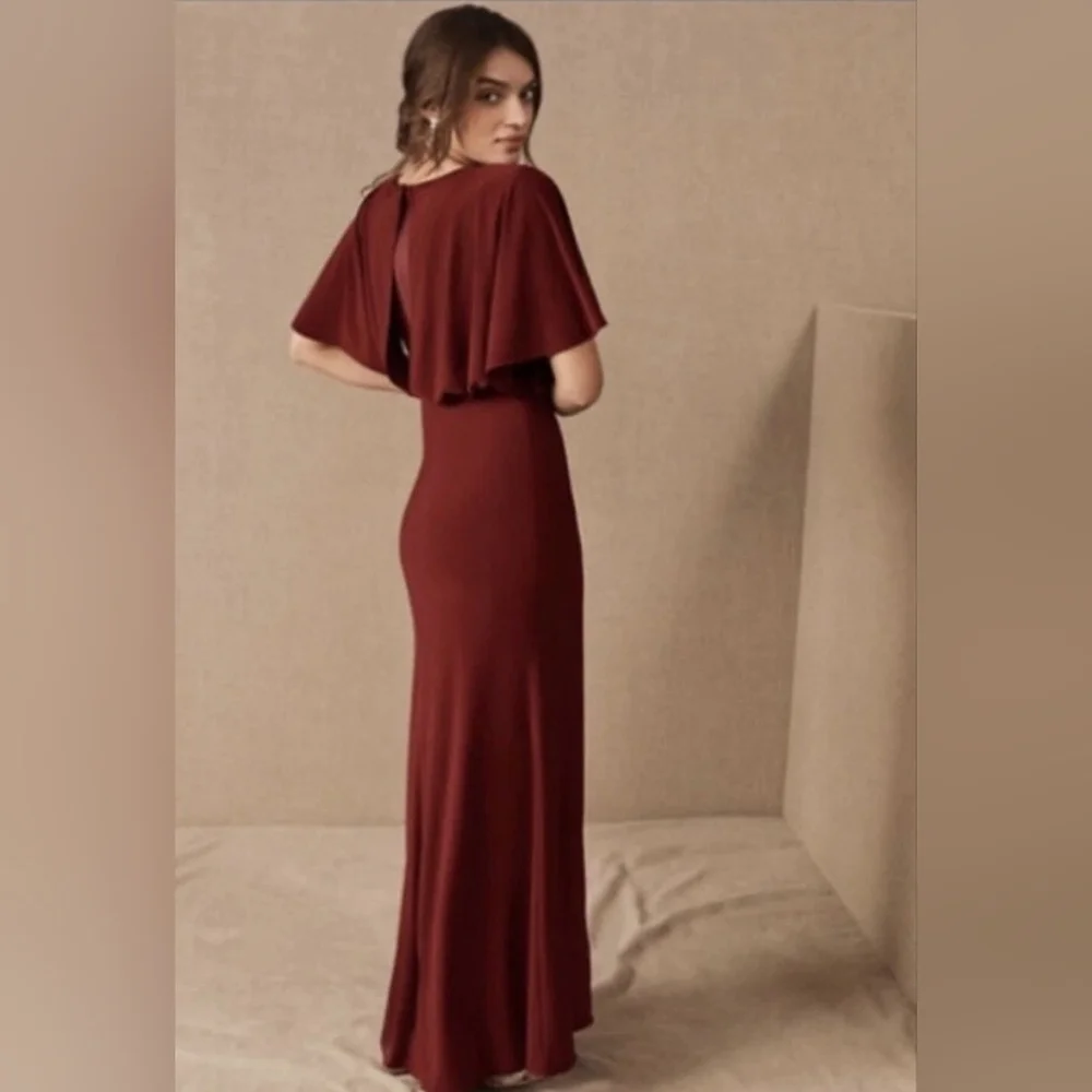 BHLDN Wine Color Lena Boudreaux Flutter Sleeve Dress Size 6.